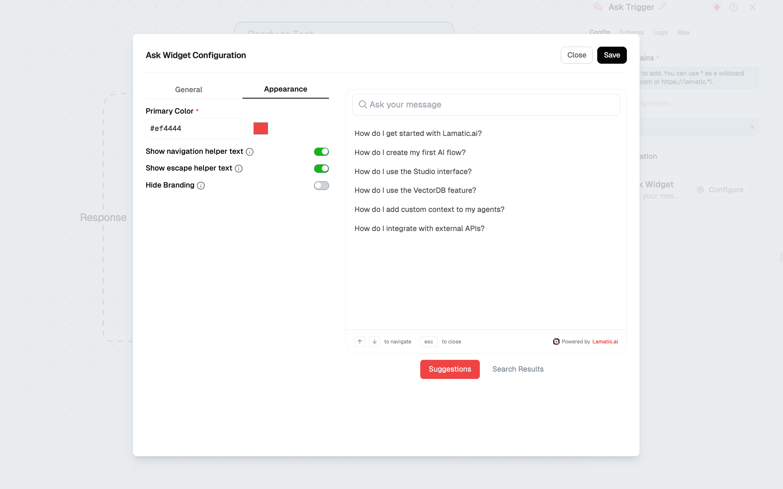 Ask Widget Configuration - Appearance